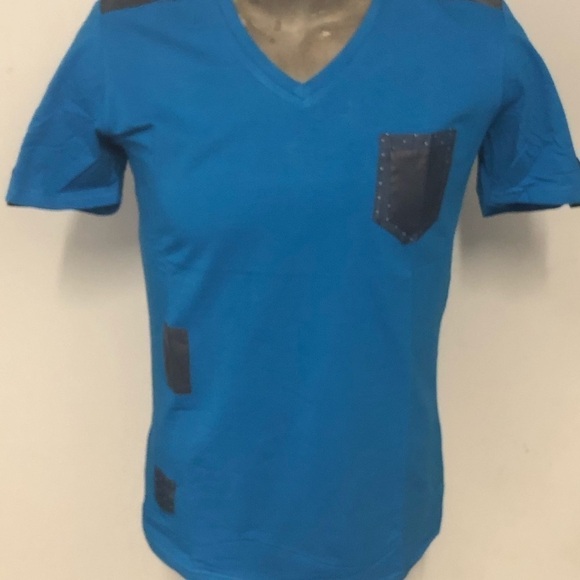 Vassari t-shirt vneck royal blue slim fit patches - Picture 1 of 3